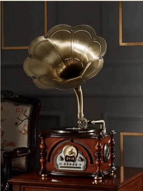 oldvox C-002 tabletop phonograph in cherry with gold
