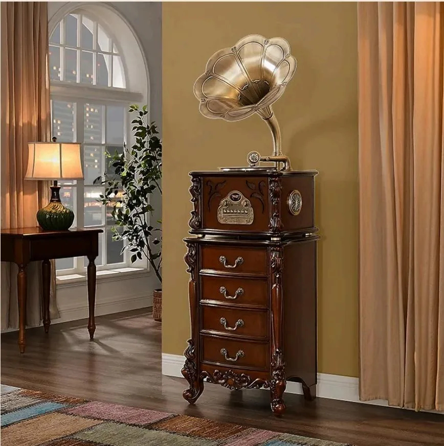 oldvox C-155B floor phonograph cabinet in ivory white with gold trim