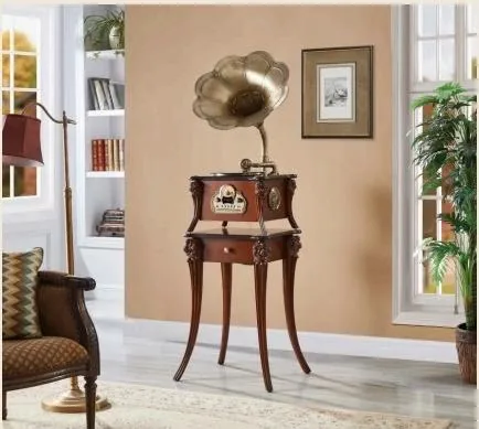 oldvox C-188 compact floor phonograph in cherry with gold