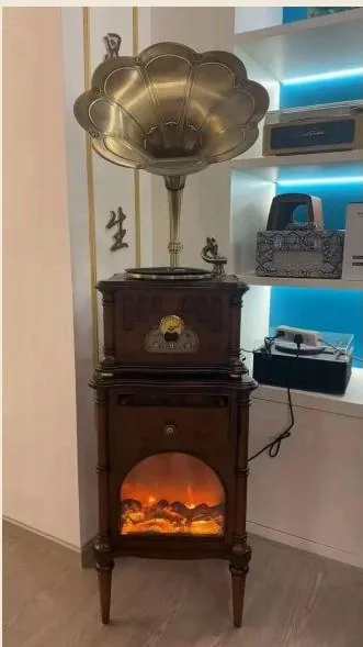 oldvox C-592F walnut phonograph with fireplace