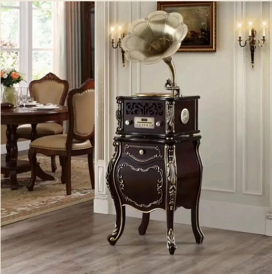 oldvox C-601 floor phonograph in ivory white with gold decoration