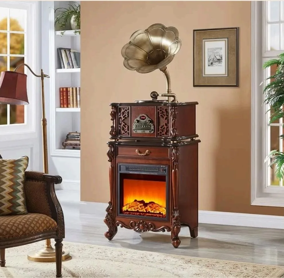 oldvox C-685 fireplace phonograph console with electric heating fireplace
